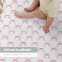 Pink Bows Ribbon Baby Crib Sheets for Girl 52"x28" Pastel Pink Ribbons Soft Stretchy Fitted Crib Mattress Covers Watercolor Bows Girly Nursery Baby Sheet for Standard Crib & Toddler Mattress Pad (One size)