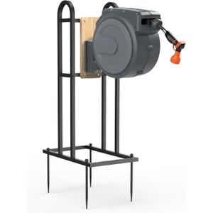 Retractable Hose Reel Stand, No Wall Damaged - Hose Holder, Freestanding Garden Hose Holder for Outside, Fit for Most Garden Hose Reel with Mounting Brackets