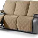 TAOCOCO 100% Waterproof Recliner Sofa Cover, Non Slip Split Couch Covers for Reclining Couches with Elastic Straps, Washable Reclining Sofa Cover Furniture Protector for Kids Pets(3 Seater, Camel)