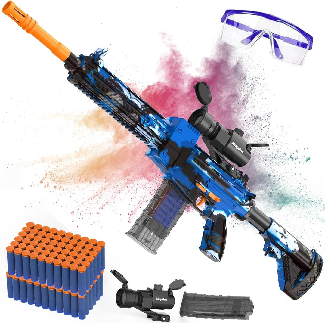 Automatic Toy Foam Blaster with Scope, Electric Toy Gun Dart Blaster with 120 Foam Darts for Guns, Goggles, Air Pocket Technology Outdoor Shooting Game Kids Toys for 8-12 Year Old Boys Girls - Blue