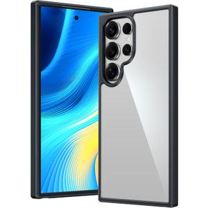 FNTCASE for Samsung Galaxy S25-Ultra Case: Military Grade Drop Protection Anti Yellowing Cell Phone Cover - Rugged Shockproof Protective Bumper Transparent Cases(Clear Black)