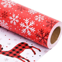 Linelglobal Christmas Wrapping Paper Long Roll Vantage Christmas Tree, Reversible Roll Two Side Wrapping Paper 30x390 Inch - Deer Plaid