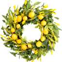 TEMPUS 20 inch Artificial Lemon Wreath Spring Summer Fruit Wreath with Yellow Lemon and Artificial Green Leaves for Front Door, Window and Wall Hanging Decorations, Holiday Decorations