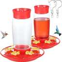 2 Pack Plastic Hummingbird Feeders, 22oz Wide Mouth Easy Clean, Ant Moat, Bee Proof and Leak-Proof, 6 Ports Easy Fill, Perfect for Outdoors, Trees, Decks, Red