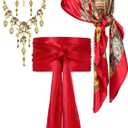 4 Pieces Women Pirate Costume Accessories Pirate Hat Head Scarf Sash Belt Necklace Earrings for Halloween Cosplay (One Size, Red)