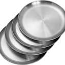 CAMBUY Stainless Steel Plates 10 inch Metal Lightweight Unbreakable Dinner Dishes Plates Set Non-Toxin Dishwasher Safe BPA Free and Healthy (4 Pcs)