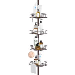 SEIRIONE Rustproof Shower Caddy Corner and Shower Organizer Corner for Bathroom,Corner Shower Caddy Tension Pole with 4 Adjustable Baskets for Shower Accessories, 34 to 116 Inch Height, Oil Bronze