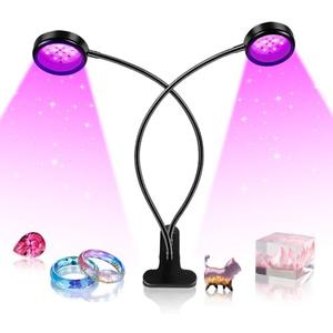 YGS-Tech LED Black Light Dual Head, 10W UV Resin Light Fixture with Clamp, 395-405nm UV Gooseneck Lamp USB Powered for Blacklight Party, Stage Lighting, Resin Cure, 3D Print, Glow in The Dark