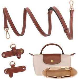 2Sets Shoulder Strap for Longchamp Bag Women, Purse Organizer, No-Punch Length Adjustable Leather Replacement Strap (1.2cm Beige)
