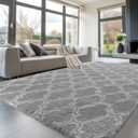 Sour Lemon Area Rugs 9x12 Living Room, Large Area Rug Shag Shaggy Carpet Soft Plush Furry Bedside Rug, Machine Washable Area Rugs for Bedroom Kids Girls Boys Home Decor Anti Slip (Light Grey Lantern)