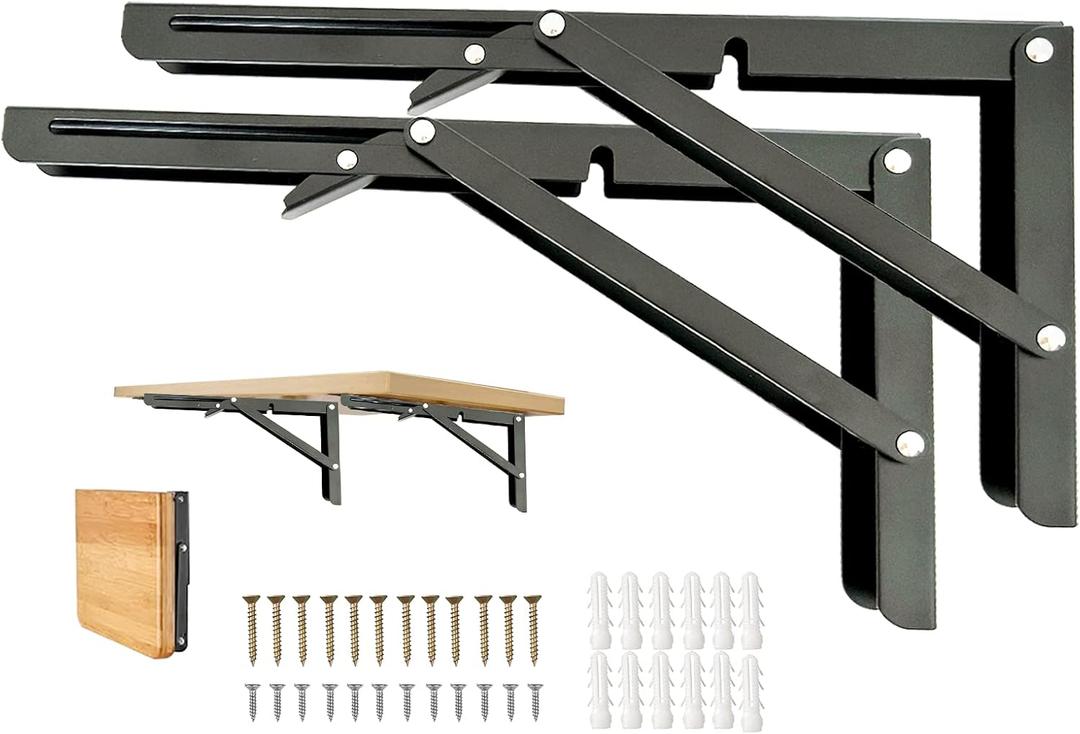 20 Inch Folding Table Hinge, 2Pcs Collapsible Shelf Brackets for Foldable Shelf, Wall Mounted Space-Saving Folding Table Brackets