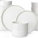 MALACASA 24 Pieces Porcelain Dinnerware Set, Modern White Dish Set for 8, Premium Serving Plates and Bowls Sets, Chip and Scratch Resistant Dishware Sets Kitchen Dishes Dining Ware Set, Series LEAH