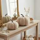 LampLust Plush Pumpkin Decor, Pack of 2, Sand Faux Pumpkins for Table Centerpiece, Neutral Rustic Farmhouse Spring Decor for Shelves, Mantels, Counter and Elegant Home Accent