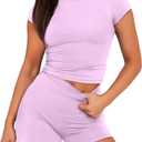 SAMPEEL Womens Two Piece Lounge Sets Casual Summer Outfits 2 Piece Short Matching Clothing Set (Small, Light Purple)