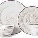 Pfaltzgraff Trellis White 16-Piece Stoneware Dinnerware Set, Service for 4, Distressed White Finish, Microwave & Dishwasher Safe Plates and Bowls