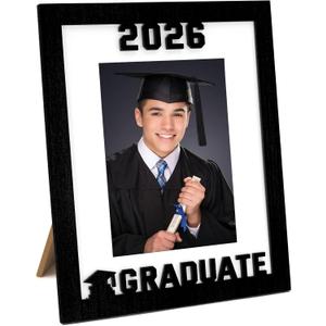 2026 Graduation Photo Frame, Laser Engraved Wood Keepsake for Class of 2026, 8x10 & 5x7 Double Opening with White Mat, Senior Graduation Gift & Party Decoration, Black Portrait