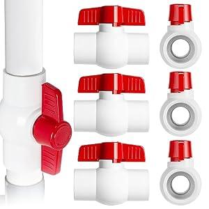 6PCS 1" PVC Ball Valve, Shut-Off Ball Valves Socket with Easy Turn Red T-Handles, Slip PVC Valve for Water Project, Swimming Pool, Sewage Pump, Sprinkler Lines, Outdoor Plumbing & Irrigation System