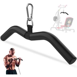 LAT Pulldown Bar Attachments for Pulley Cable Machine, Single D-Handle Tricep Press Down Bar with Rubber Handle, D Handle Cable Accessories for Gym (Black-1pc (19in W-Bar))
