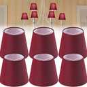 GO&SO Set of 6 Burgundy Faux Silk Fabric Mini Clip-on Lamp Shades, 4" Top x 6" Bottom x 5" Height, Suitable for Chandeliers, Wall Sconces, Table Lamps