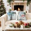 Artscope Christmas Throw Pillow Covers 16x16 Inch Set of 4, Santa Claus Merry Bright Xmas Tree Ball Holiday Decoration Pillow Cases for Christmas Home Decor-Blue