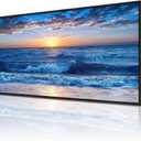 Wapluam Black Framed Canvas Wall Art - Large Blue Ocean Beach Wall Painting for Living Room, Bedroom & Office Decor