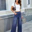 DLOODA Women's Wide Leg Jeans High Waisted Stretchy Denim Pants Elastic Waist Pull On Sweatpant Jeans Trendy Baggy Loose, L