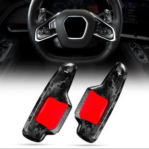 T-carbon Paddle Shifter Extension Cover Compatible with Corvette C8, Forged Carbon Fiber Steering Wheel Cover Compatible with C8 Corvette Z51 Z06 Interior Accessories 2020-2025(Forged Black)