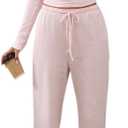 CHYRII Womens Two Piece Sets Fall Fashion Striped Long Sleeve Tops Wide Leg Palazzo Pants Outfits Loung Sets (Pink, S)