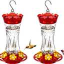 Jealoeur 2 Pack Hummingbird Feeder for Outdoors Hanging, 18 OZ Humming Birds Feeders with 6 Bee Guard Feeding Ports & Built-in Ant Moat, Easy to Clean, Durable Outdoor Garden Decor(Clear AA)