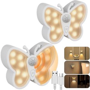 Motion Sensor Night Light, 1200mAh Rechargeable Night Light with 2 Color Temperatures, Adjustable Brightness, Magnetic Nightlight for Kids, Closet, Hallway, Stairs, Bedroom (2-Pack)