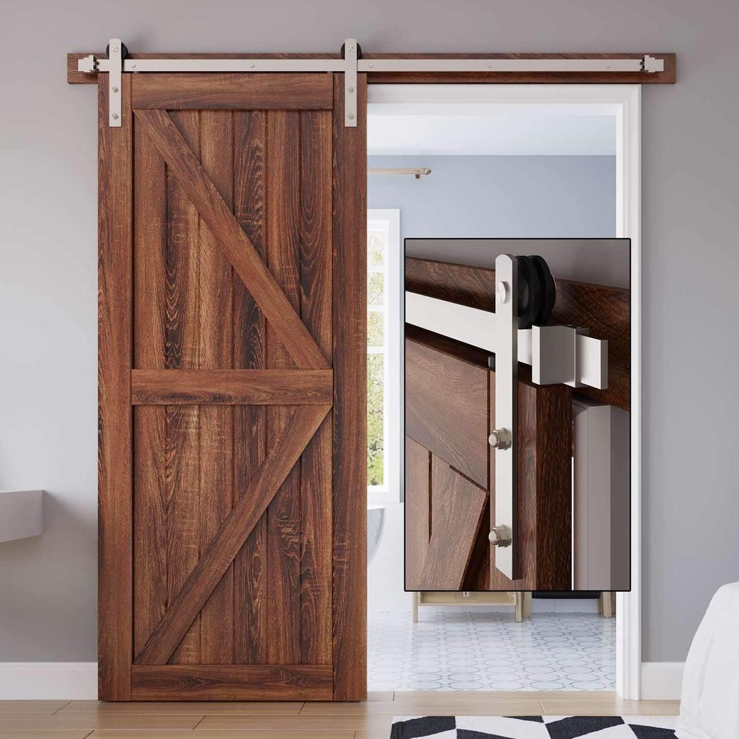 EaseLife 6 FT Brushed Nickel Sliding Barn Door Hardware Track Kit,Straight Pulley,Heavy Duty,Slide Smoothly Quietly,Easy Install (6FT Track Kit for 30"~36" Wide Single Door)