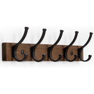 Coat Rack Wall Mount, 16.5 Inches Wood Coat Hooks Wall Mount, Wall Coat Rack with 5 Hooks, Hat Rack Wall Hooks for Hanging Coat, Bag, Towel (1Pack, Brown)