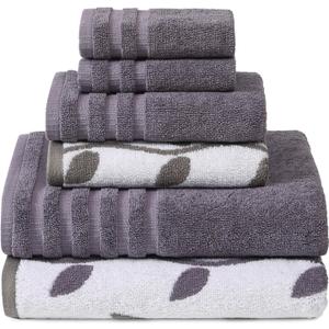Modern Threads Organic Vines 6-Piece 100% Cotton Towel Set  Yarn Dyed Jacquard & Solid  Includes 2 Bath Towels, 2 Hand Towels, 2 Washcloths  Absorbent, Quick Dry, Soft & Durable  Lavender