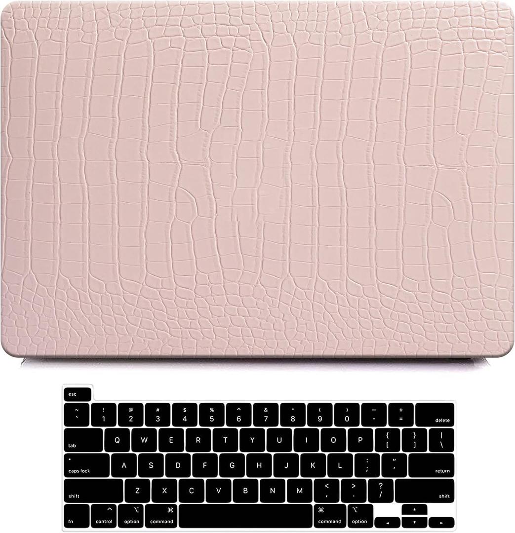 Funut for Crocodile MacBook Air 15 Inch Case M5 M4 M3 M2 2026 2025-2023 A3448 A3241 A3114 A2941, Elegant Luxury Crocodile Leather Plastic Hard Shell Case & Keyboard Cover, Pink