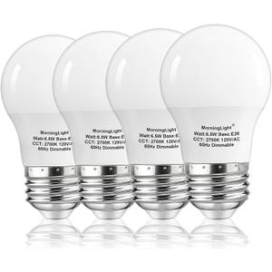MorningLight A15 Ceiling Fan Light Bulb 60 Watt Equivalent, 6.5W Dimmable LED Light Bulbs, 2700K Warm White, E26 Base, 4 Pack A15 LED Light Bulbs 60W for Pendant, Hallway Fixtures, 600LM