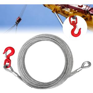 Galvanized Steel Winch Cable, 3/8" Towing Cable Heavy Duty, 13980LBS Breaking Strength, with Swivel Hook 2T and 2 Aluminum Rings, 6x19 Strand Core Steel Cable for Crane Tow Truck (50 FT) (Max Capacity:13980LBS)