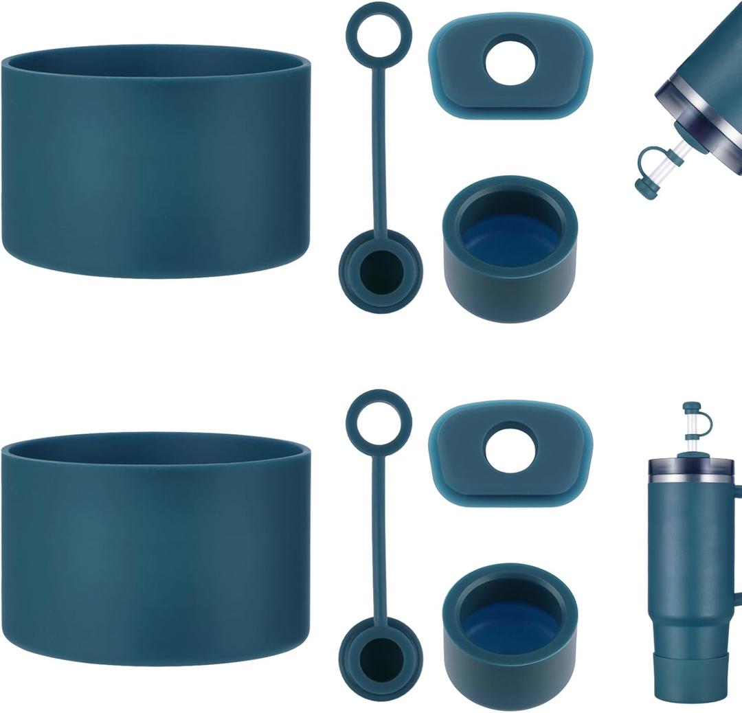 HYZ 8 Piece Accessories for Stanley Cup, Silicone Spill Proof Stopper Set and Protective Boot Including Straw Cover Cap for Stanley H2.0 20oz 30oz 40oz Tumbler, Blue Spruce