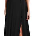 MUSHARE Women's V Neck Sleeveless Split Formal Dress Cocktail Party Prom Long Dresses (Black, L)