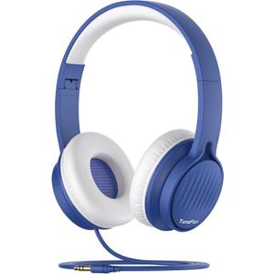 TuneFlux Upgraded Kids Headphones, Wired Toddler Headsets, 85dB Limited Volume On Ear Headphones, Portable Foldable Design, Stereo Sound Kids Headsets for School/Tablet/Travel-Sapphire Blue