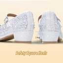 Girls Dress Shoes Mary Jane Shoes for Girls Sparkle Low Heel Hook and Loop Flats for School Wedding Party White US 2