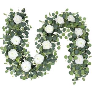 yanstar 6Pcs Artificial Rose Vine Garland with Green Leaves, Elegant Wedding Gift Set, Hanging Fake Roses Vine for Wedding Birthday Baby Shower Anniversary Decor