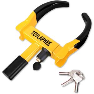 Tevlaphee Universal Wheel Lock Heavy Duty Security Trailer Wheel Lock Anti Theft Wheel Locks for Cars SUV Camper Motorcycle Trailer Great Deterrent Bright Color with 3 Keys (Red-Yellow)