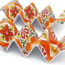 TP Taco Holder Stands, Set of 2 Melamine Large Taco Serving Rack Tray with Handle, Holds 3 Tacos, Dishwasher Safe, Ideal for Taco Night, Party, Home, Fiesta, Talavera Bloom (Calor Orange)