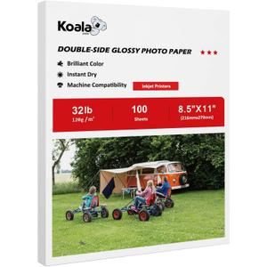 Koala Double Side Thin Glossy Photo Paper 8.5x11 Inches 120gsm 100 Sheets Compatible with Inkjet Printer and Dye Ink 32LB (8.5''X11'')