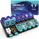 Extra Large Weekly Pill Organizer 2 Times A Day - Airtight Pill Box 7 Day - Am Pm Vitamin Case - Medicine Container Two Week Supplement Holder Daily Medication Storage Twice Med XL Green/Blue