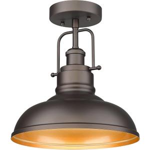 zeyu Farmhouse Semi Flush Mount Light Fixture, 11 Inch Industrial Ceiling Light Fixture for Indoor Outdoor, Oil Rubbed Bronze Finish, ZY41-F ORB