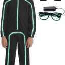 Stick Figure Costume Kids Stickman Jumpsuit with Light up Glasses Halloween Glow in the Dark Outfits for Boys Girls (XX-Large/Height:55"-57", Fluorescent Green)