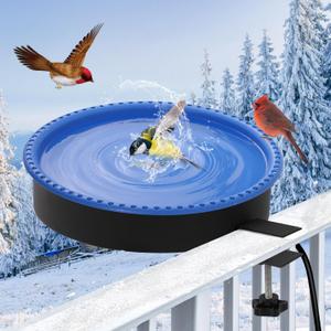 Yiabivo 2 in 1 Heated Bird Bath for Outdoors for Winter,75W Bird Bath Heater with Thermostatically ControlledHeated Bird Bath for Deck Railing for All Seasons Outdoor Garden Yard Patio Lawn(Blue)