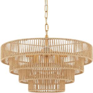 6-Lights Hand-Woven Rattan Pendant Light 4 Round Transitional Minimalist Boho Large Pendant Light for Kitchen Island Dining Room Living Room Hallway, Dia 20 Inch, UL Listed (A-Brass)