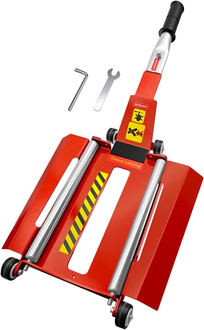 Upgraded Portable Effortless Tire Jack Tool with Roller Plate and Double Ramp, Removable Handle with Screw [Roller + Separate Ramp Version]